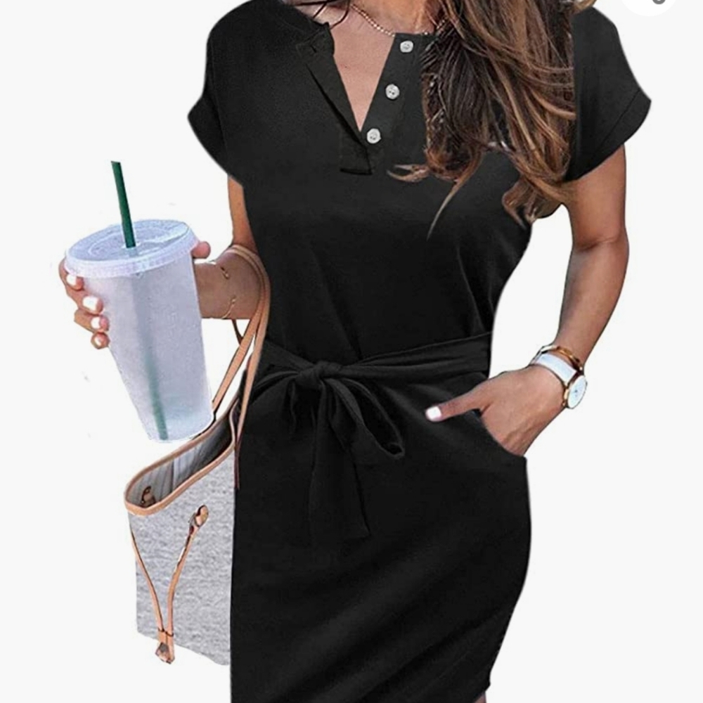 NWT Black tie dress with pockets